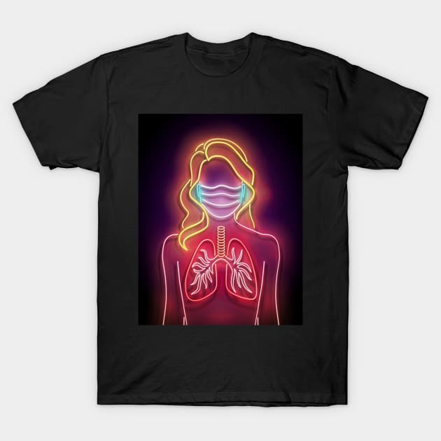 Glow Female Silhouette with Healthy Lungs and Face Mask Protective T-Shirt by lissantee